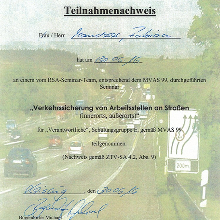 Verkehrssicherung von Arbeitsstellen an Straßen