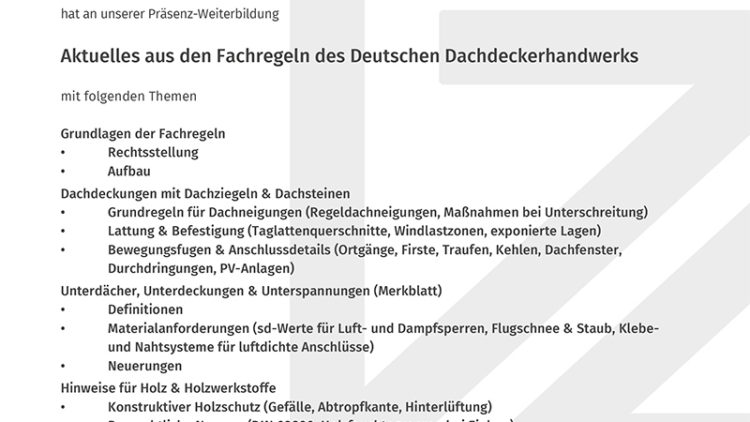 Aktuelles aus den Fachregeln des Deutschen Dachdeckerhandwerks